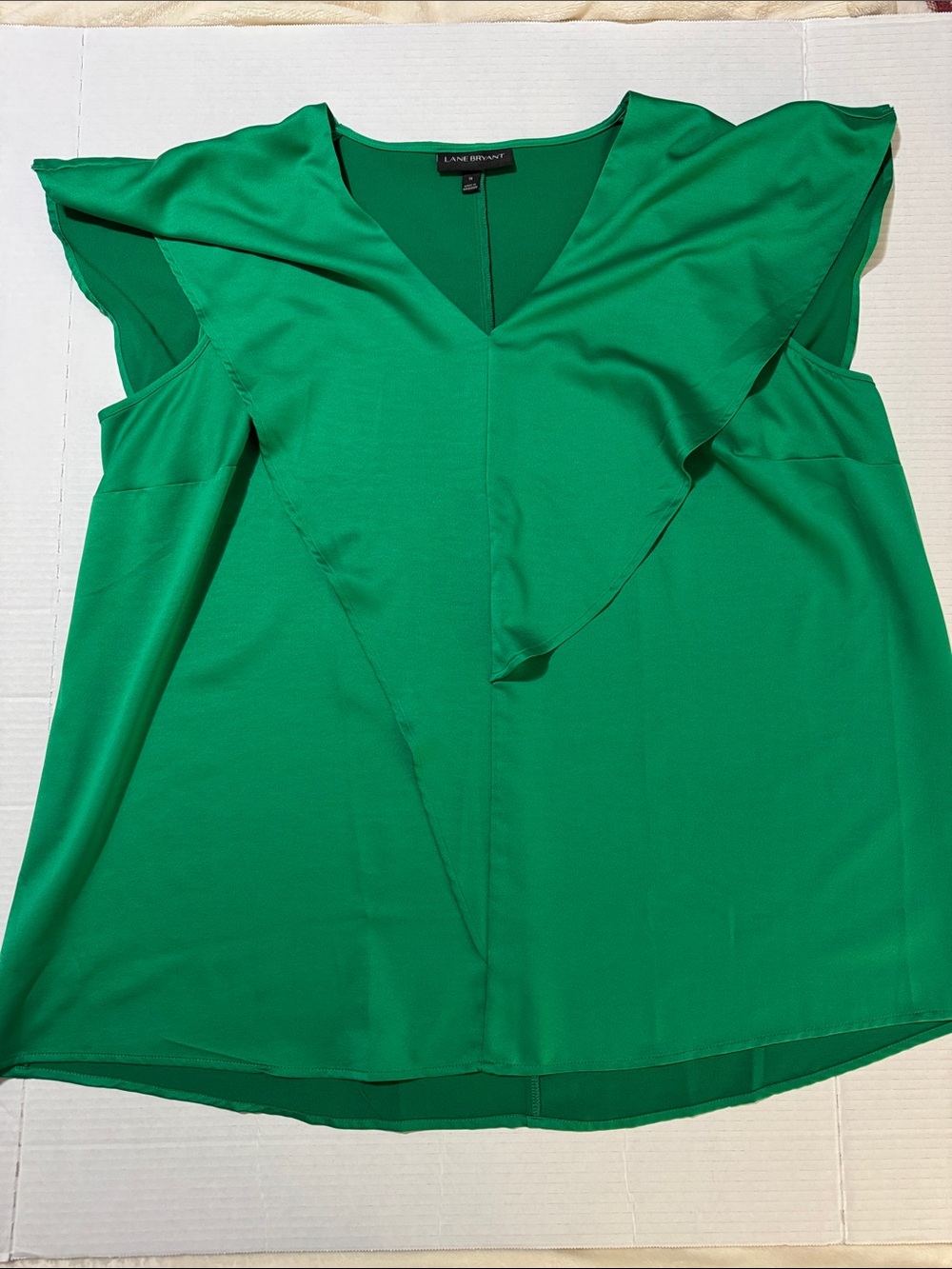 Lane is Bryant Bright Green V-Neck Ruffle Sleeve Top 219